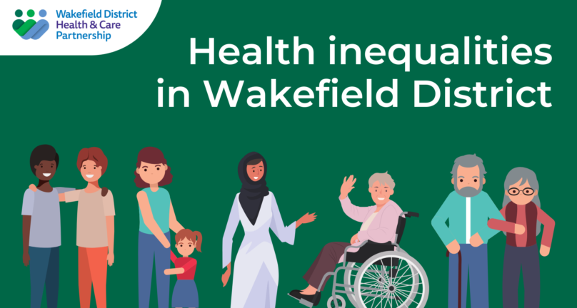 Wakefield District Health & Care Partnership logo with strapline 'Health inequalities in Wakefield District'