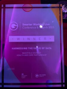 Photo of the Smarter Working Lives 2023 award in the Harnessing the Value of Data category