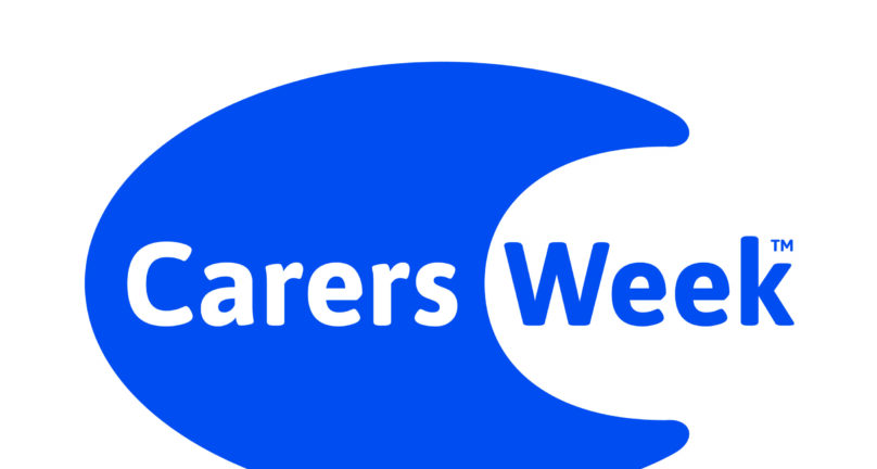 Blue and white Carers Week logo
