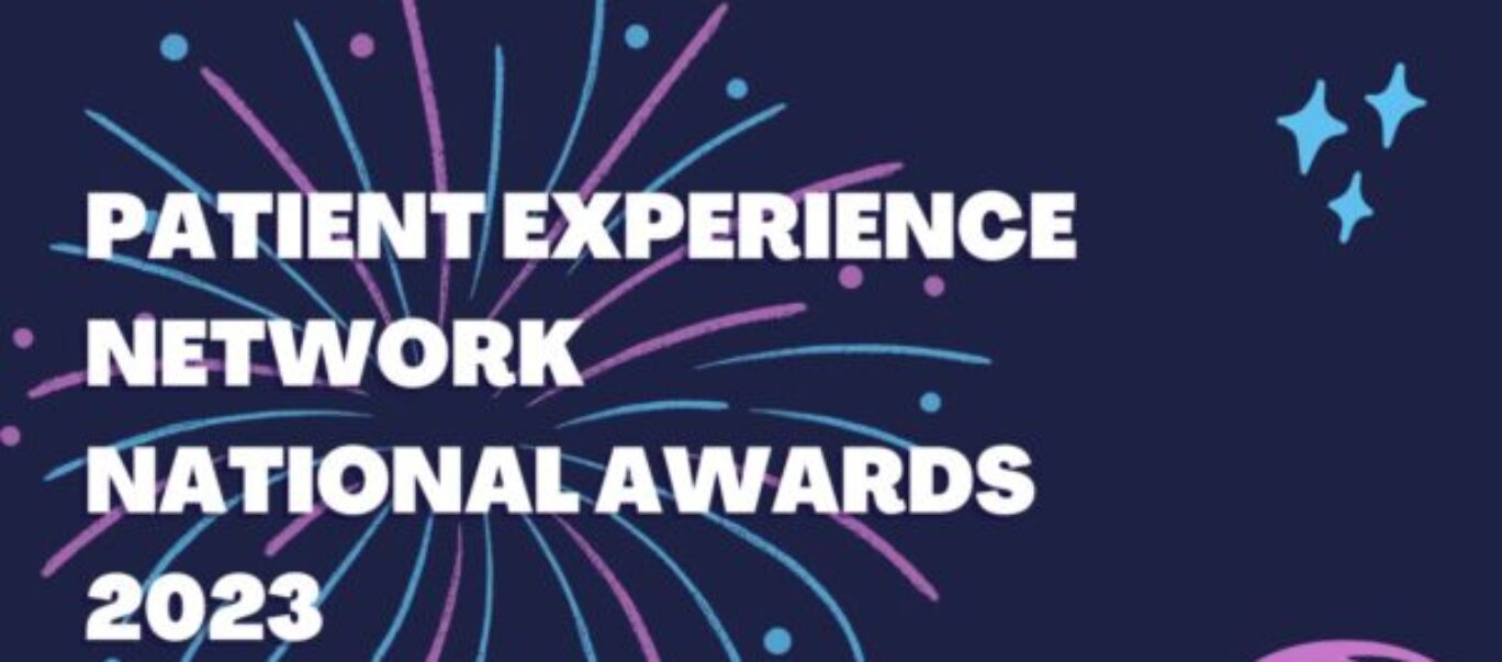 Fireworks and stars on blue background with white text that reads: 'Patient Experience Network National Awards 2023'