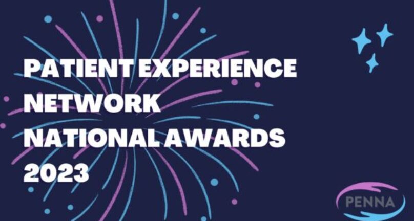 Fireworks and stars on blue background with white text that reads: 'Patient Experience Network National Awards 2023'